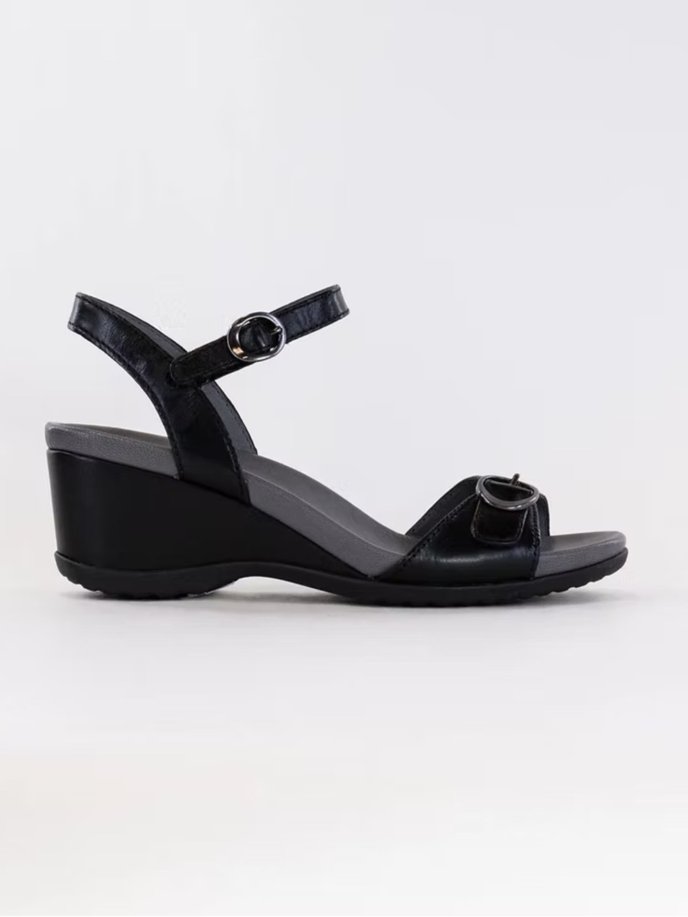NWT Dansko Arielle Glazed Leather Kid Black Leather Wedge Sandals Comfort Shoes